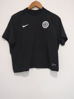 Nike Black Short-Sleeve Training Top with White Swoosh and Chest Badge
